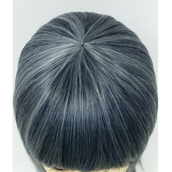 Smoky Blue Blunt Cut Bangs Long Straight Wig main image 5